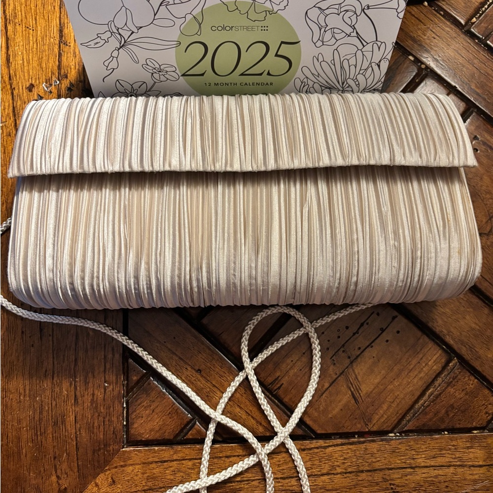 Cream Mini Bag with Textured Pleats and Satin Finish